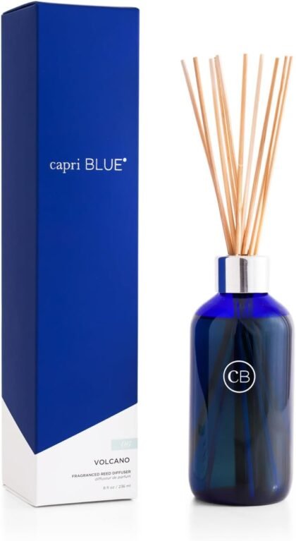 Capri Blue Volcano Reed Diffuser – 8 oz Luxury Home Fragrance (Cobalt Blue)