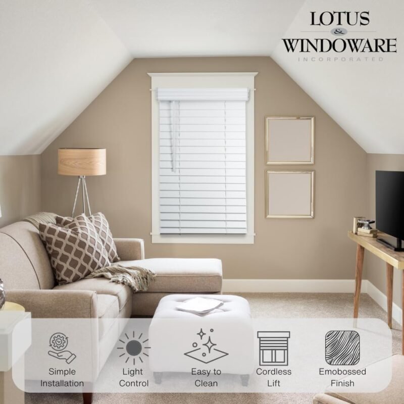 Windoware 2″ Cordless Faux-Wood Embossed Blind – Bright White, Room Darkening - Image 3