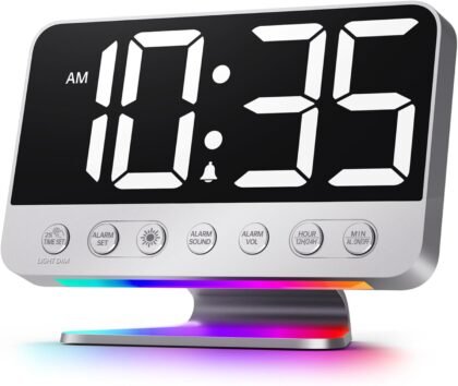 Odokee Digital Alarm Clock – 2″ Large Display, 5 Alarms, USB Port, 8‑Color Night Light