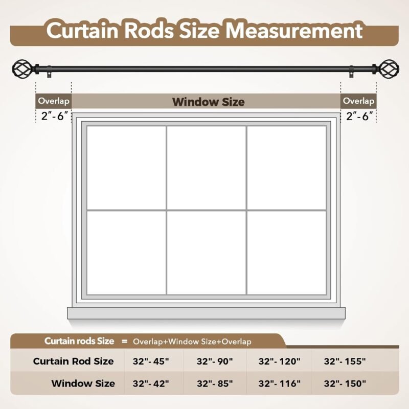 IFELS Heavy‑Duty Black Curtain Rod – Adjustable 66″–120″ (6/8″ Dia) - Image 8