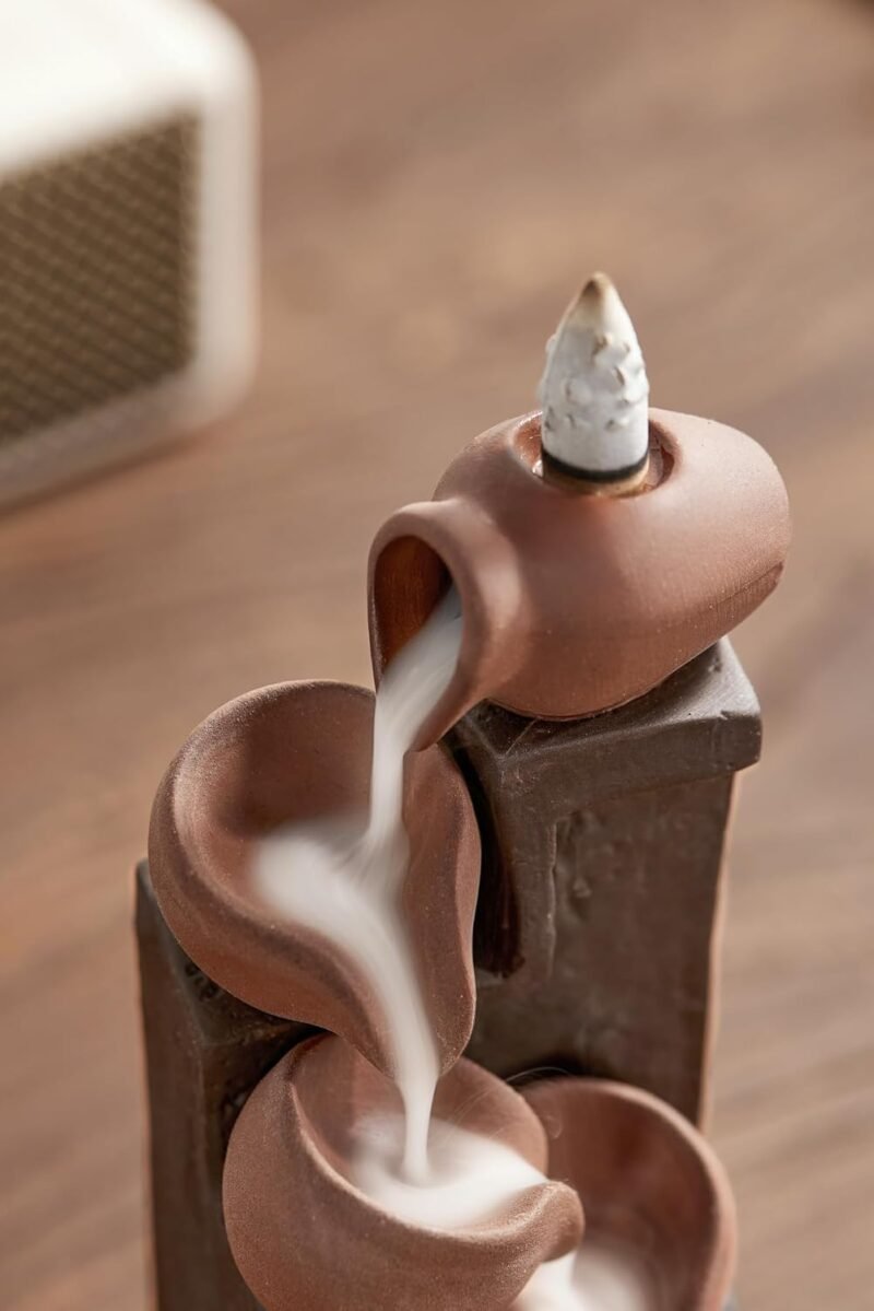 LAMDAWN Ceramic Waterfall Backflow Incense Holder – Cascading Basins, Includes Incense Cones - Image 4