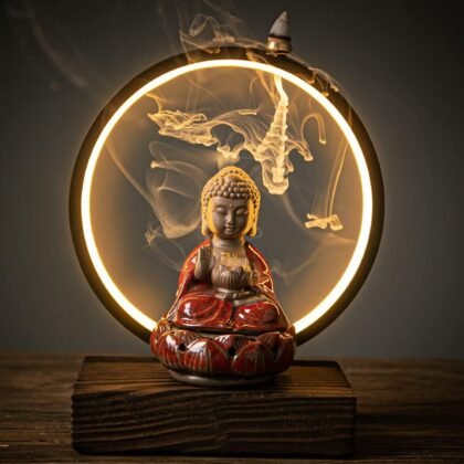Ceramic Buddha Waterfall Backflow Incense Burner with LED Light – Feng Shui Decor