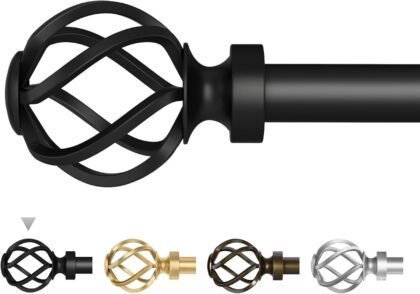 IFELS Heavy‑Duty Black Curtain Rod – Adjustable 66″–120″ (6/8″ Dia)