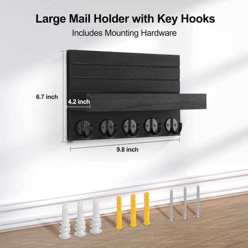 Lwenki Key Holder for Wall, Decorative Key and Mail Holder with Shelf Has Large Hooks for Bags, Coats, Umbrella – Paulownia Wood Key Hanger with Mounting Hardware (9.8”W x 6.7”H x 4.2”D)  Home & Kitchen - Image 7