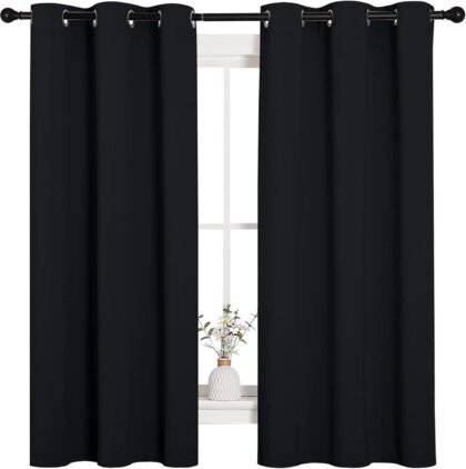 NICETOWN Thermal Insulated Blackout Curtains – 42″×63″, Solid Black, 2 Panels