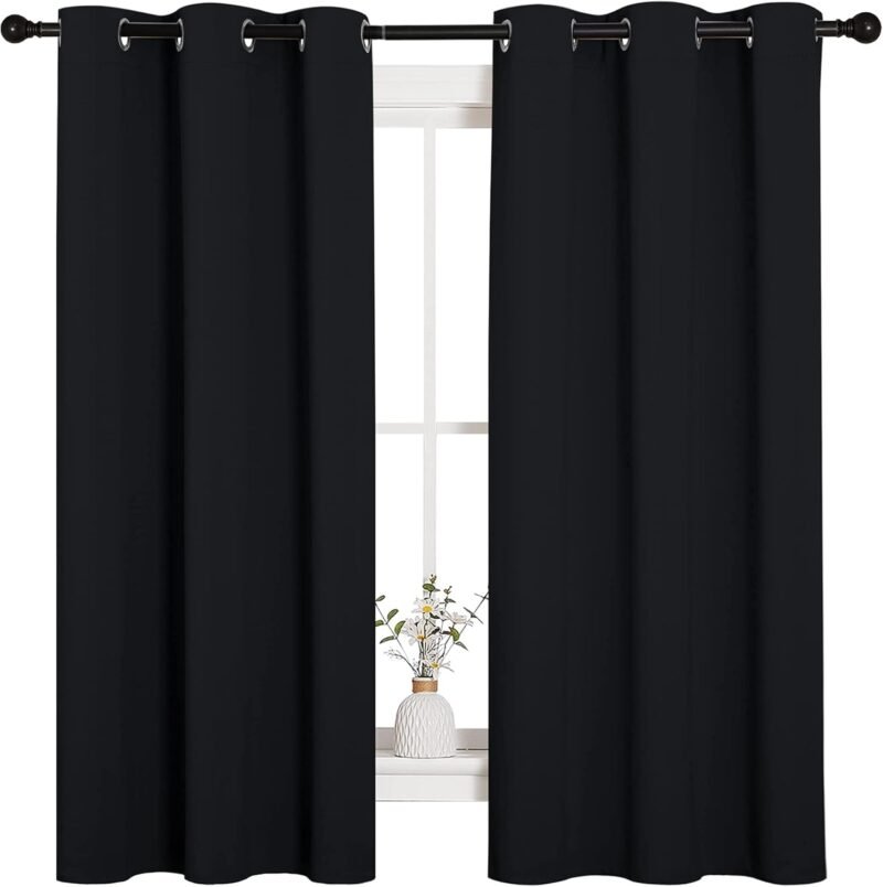 NICETOWN Thermal Insulated Blackout Curtains – 42″×63″, Solid Black, 2 Panels