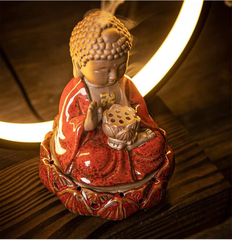 Ceramic Buddha Waterfall Backflow Incense Burner with LED Light – Feng Shui Decor - Image 2