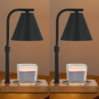 SOKCVSEA Dimmable Candle Warmer Lamp – Timer, Adjustable Height, Wooden Base, 50 W Bulb