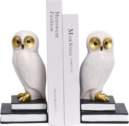 Kakizzy Resin Owl Bookends – 3.7″×4.9″×7.7″ Decorative Non-Slip Pair