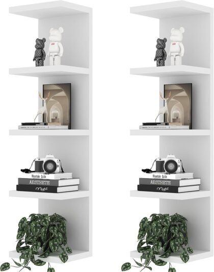 LitaEther 5‑Tier Floating Wall Shelf – 11.8″×42.5″ White Display Unit