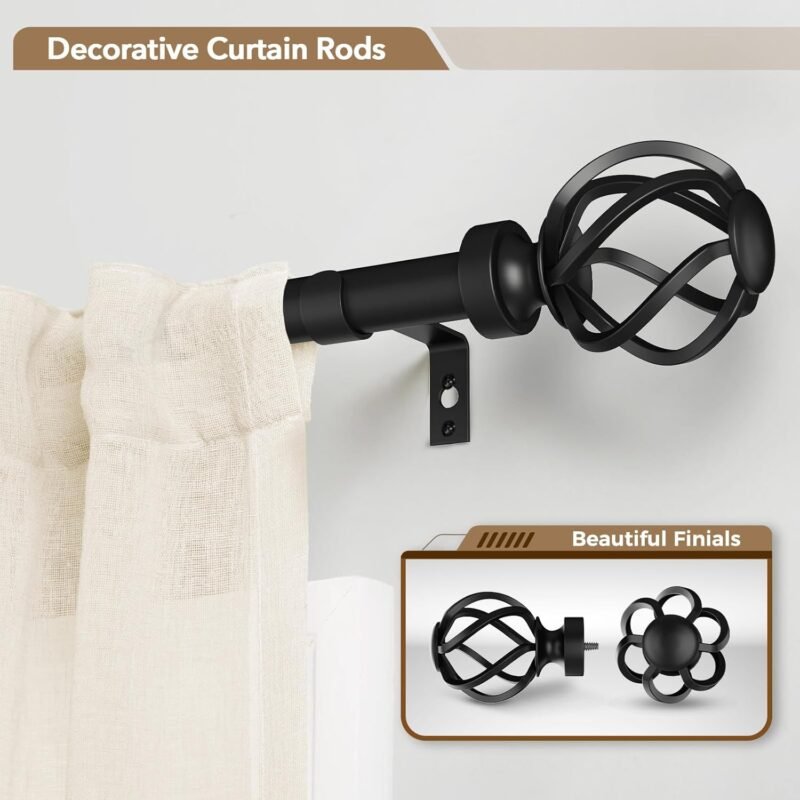 IFELS Heavy‑Duty Black Curtain Rod – Adjustable 66″–120″ (6/8″ Dia) - Image 2
