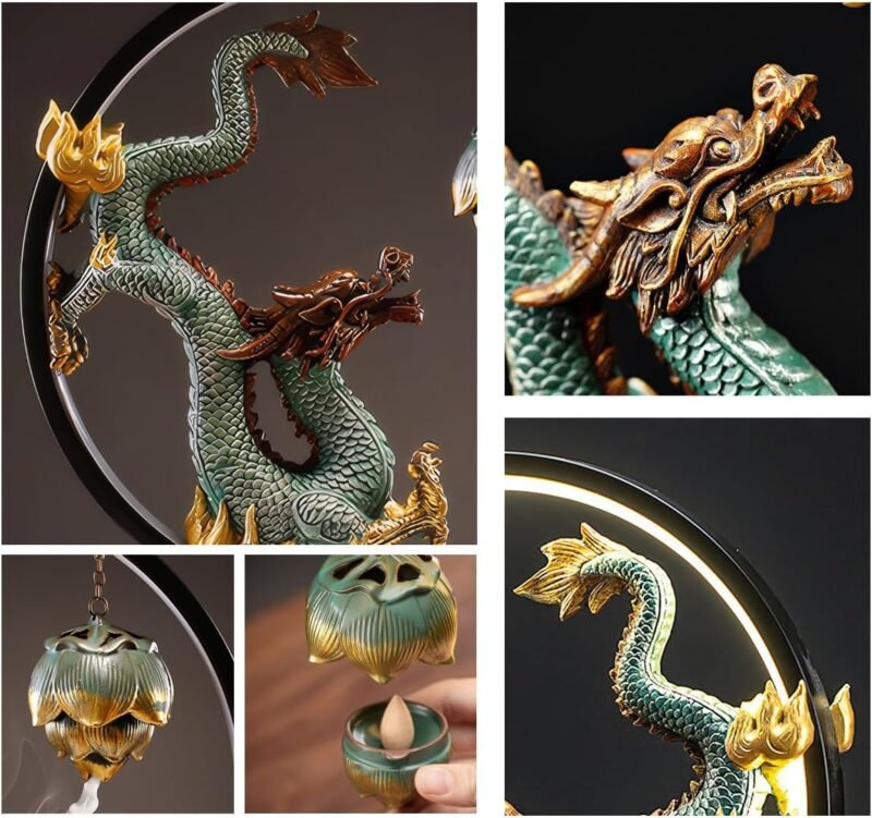 TXYXT Ceramic Dragon LED Backflow Incense Fountain – USB Powered, Adjustable Glow - Image 6