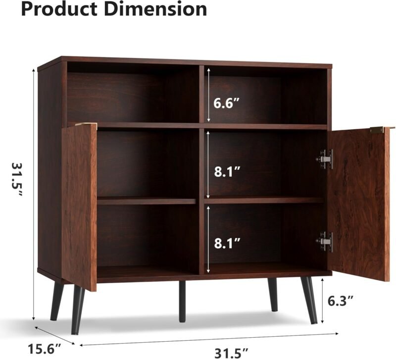 Senfot 31.5″ Farmhouse Sideboard Buffet Cabinet – Burl Wood Coffee Bar with Shelves - Image 5