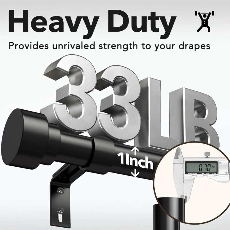 IFELS Heavy Duty Adjustable Curtain Rod – 66″–120″, 1″ Diameter - Image 6