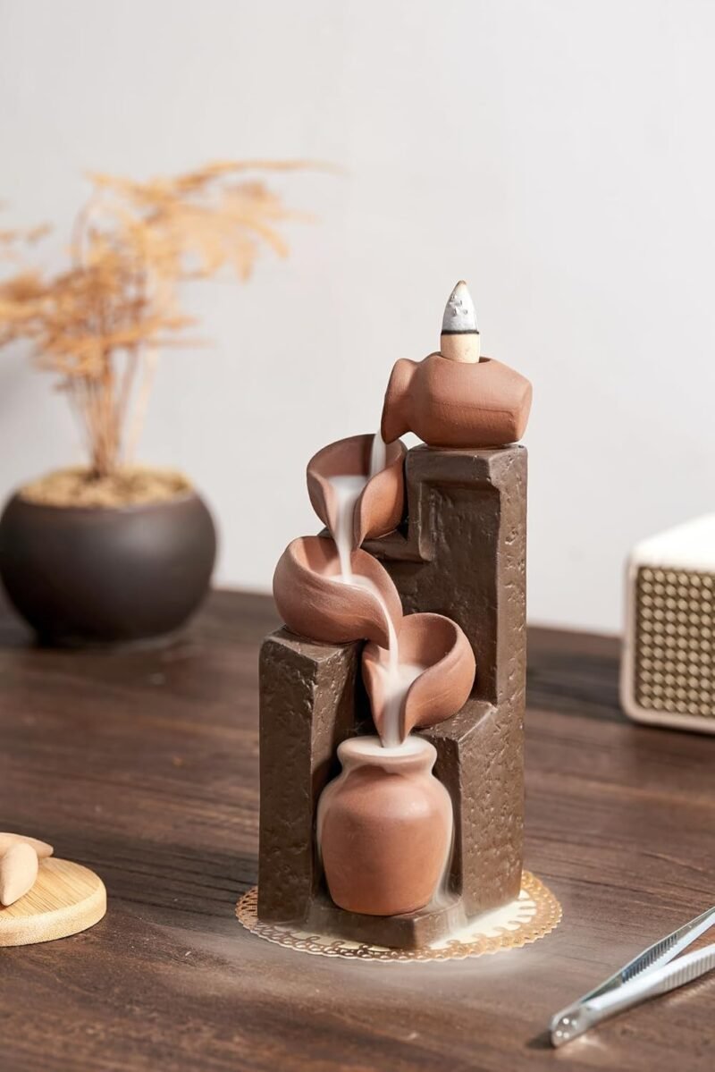 LAMDAWN Ceramic Waterfall Backflow Incense Holder – Cascading Basins, Includes Incense Cones - Image 2