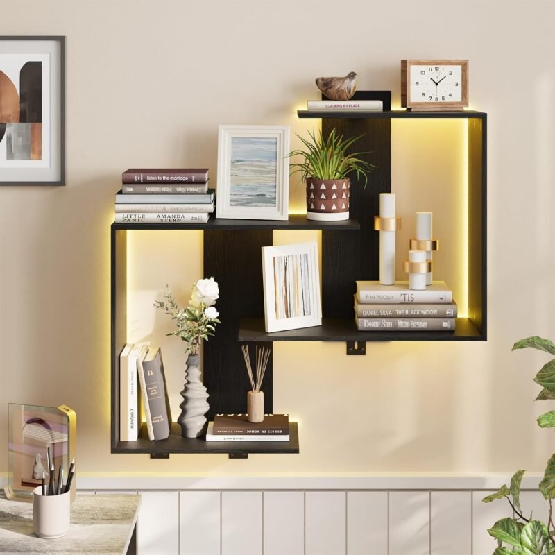 Rresyet RGB LED Floating Wall Shelf – 23.6″×7.1″ Black Display Shelf with App Control - Image 6