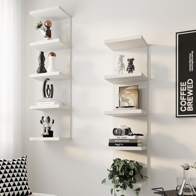LitaEther 5‑Tier Floating Wall Shelf – 11.8″×42.5″ White Display Unit - Image 3