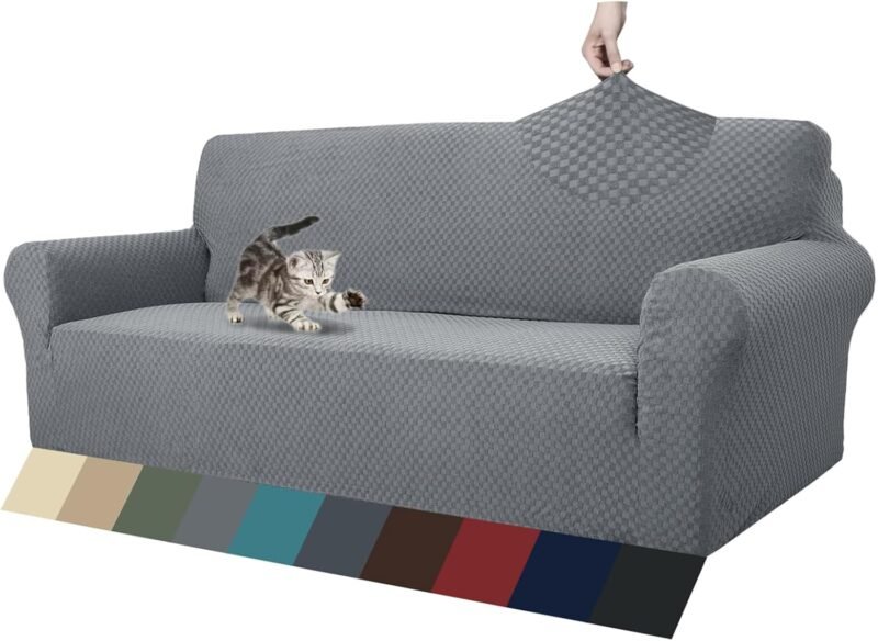 ZNSAYOTX Stretch Jacquard Sofa Slipcover – Light Grey, 71″–90″ (1‑Piece)