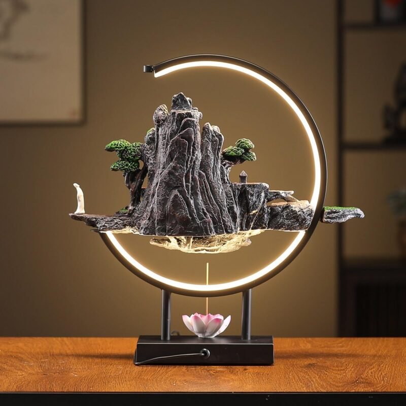 TXYXT Resin Mountain Backflow Incense Burner – LED Waterfall Fountain - Image 2
