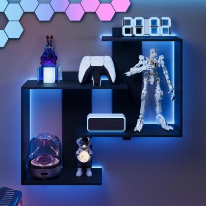 Rresyet RGB LED Floating Wall Shelf – 23.6″×7.1″ Black Display Shelf with App Control