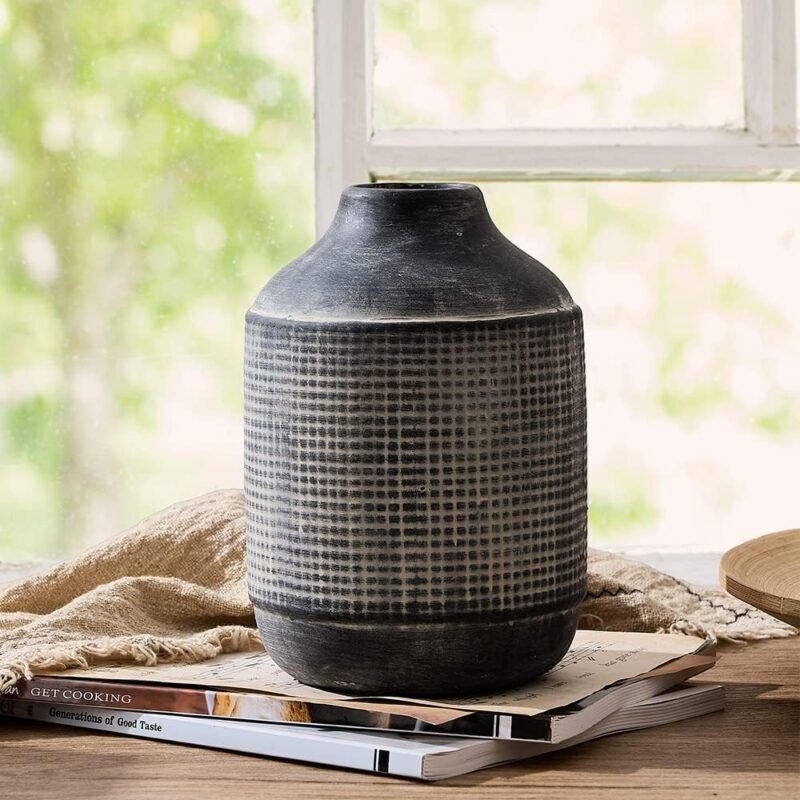 SIDUCAL Rustic Sand‑Glaze Ceramic Vase – 7″ Boho Farmhouse Décor - Image 2