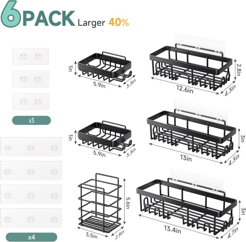 Veken 6‑Pack Stainless Steel Adhesive Shower Caddy Set – Waterproof & Rustproof - Image 7