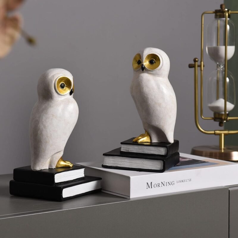 Kakizzy Resin Owl Bookends – 3.7″×4.9″×7.7″ Decorative Non-Slip Pair - Image 2