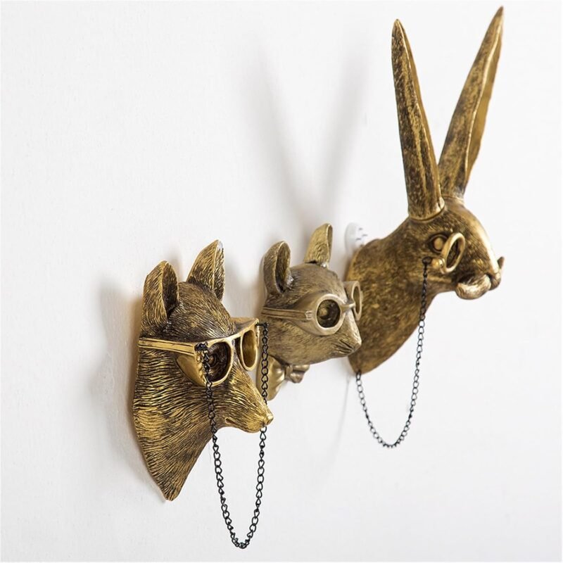GUASDIE Resin Animal Head Wall Sculptures – Faux Deer, Rabbit, Bear, Fox & Rat, 5‑Piece Set - Image 5