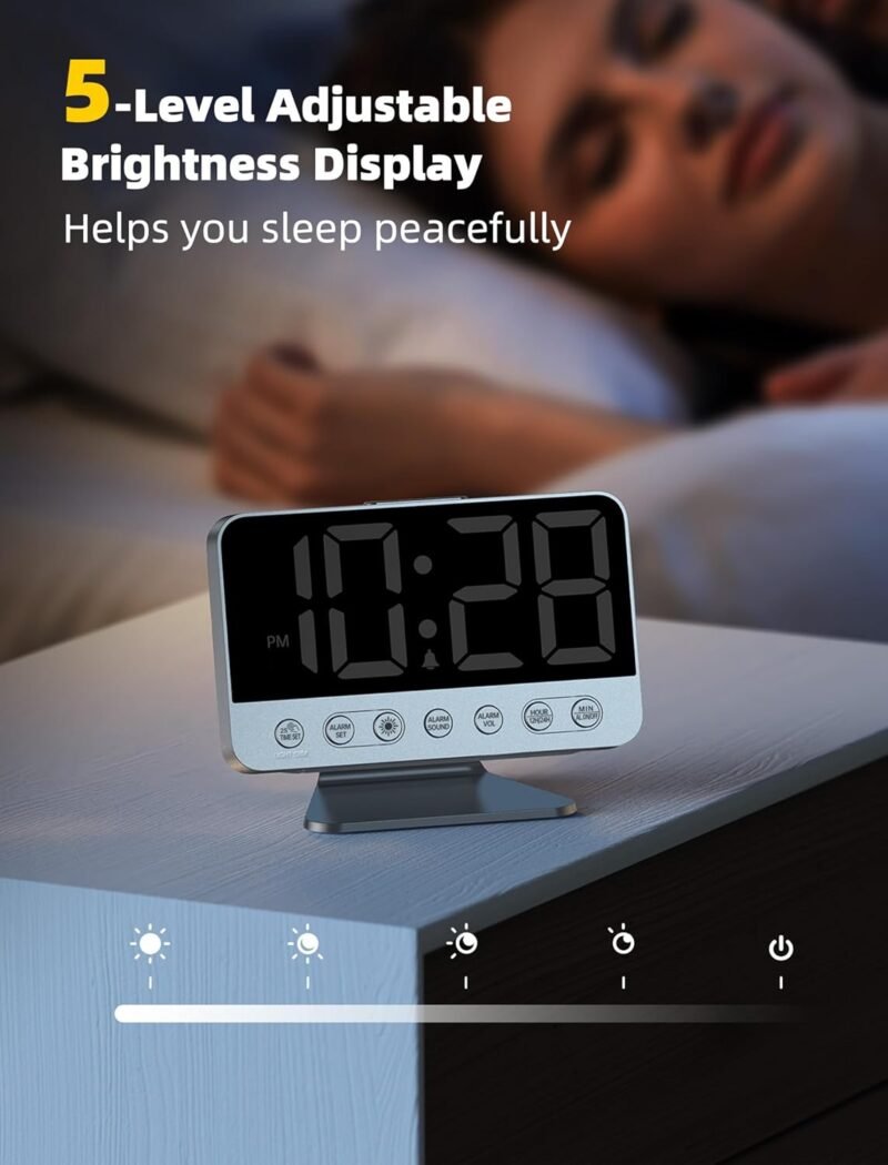 Odokee Digital Alarm Clock – 2″ Large Display, 5 Alarms, USB Port, 8‑Color Night Light - Image 4
