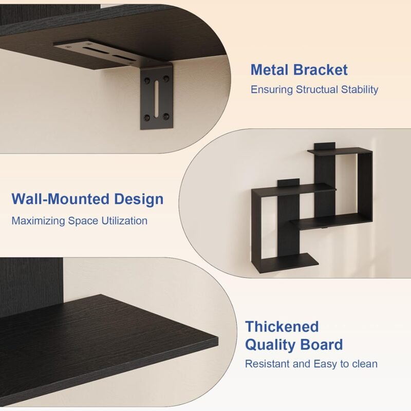 Rresyet RGB LED Floating Wall Shelf – 23.6″×7.1″ Black Display Shelf with App Control - Image 5