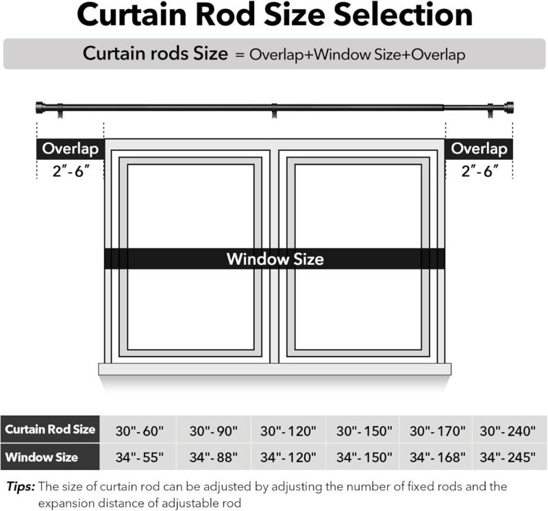 IFELS Heavy Duty Adjustable Curtain Rod – 66″–120″, 1″ Diameter - Image 4