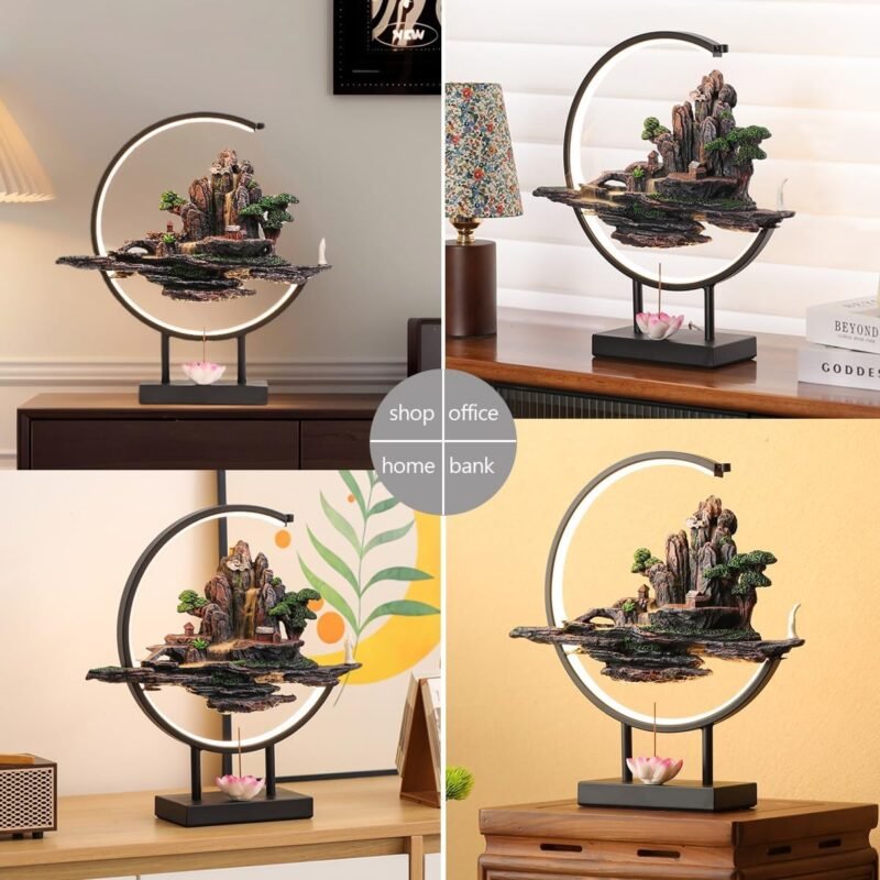 TXYXT Resin Mountain Backflow Incense Burner – LED Waterfall Fountain - Image 6