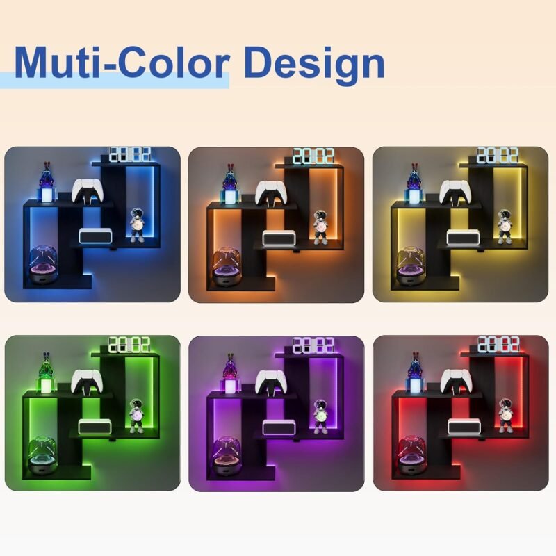 Rresyet RGB LED Floating Wall Shelf – 23.6″×7.1″ Black Display Shelf with App Control - Image 4