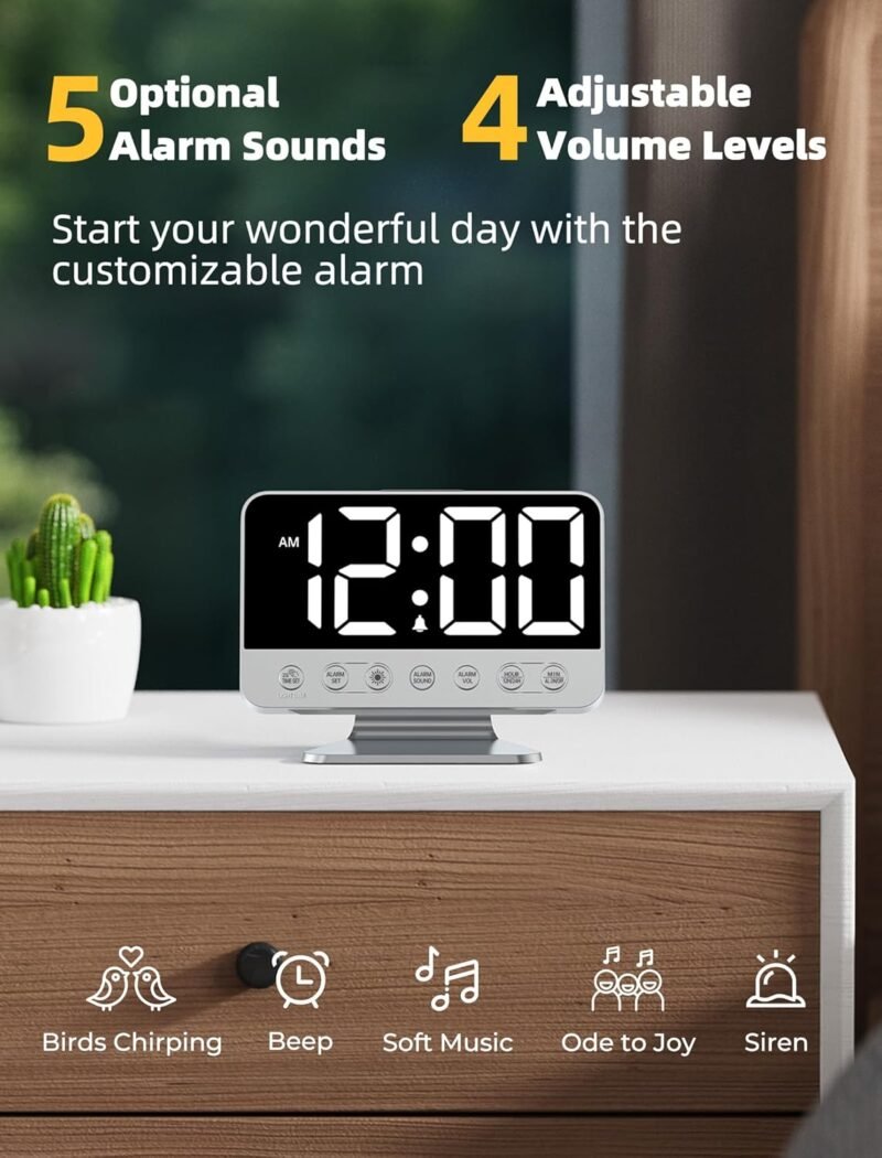 Odokee Digital Alarm Clock – 2″ Large Display, 5 Alarms, USB Port, 8‑Color Night Light - Image 3