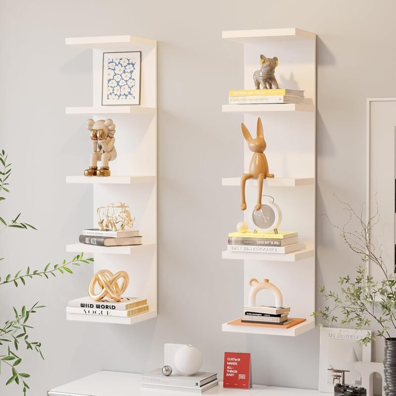 LitaEther 5‑Tier Floating Wall Shelf – 11.8″×42.5″ White Display Unit - Image 2