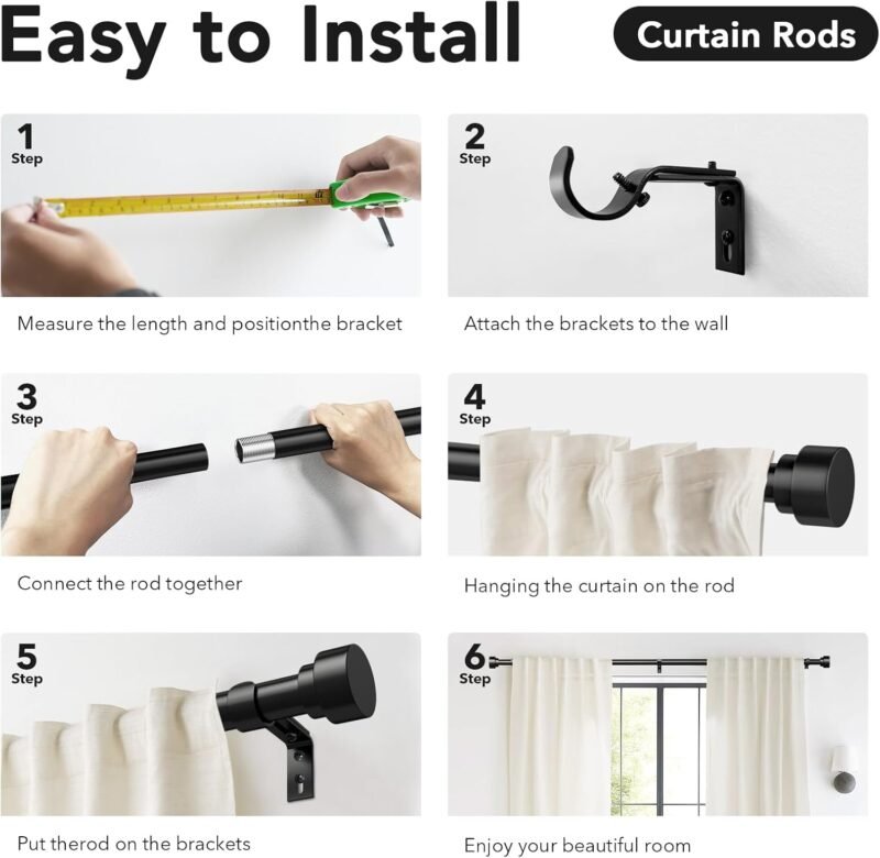 IFELS Heavy Duty Adjustable Curtain Rod – 66″–120″, 1″ Diameter - Image 7