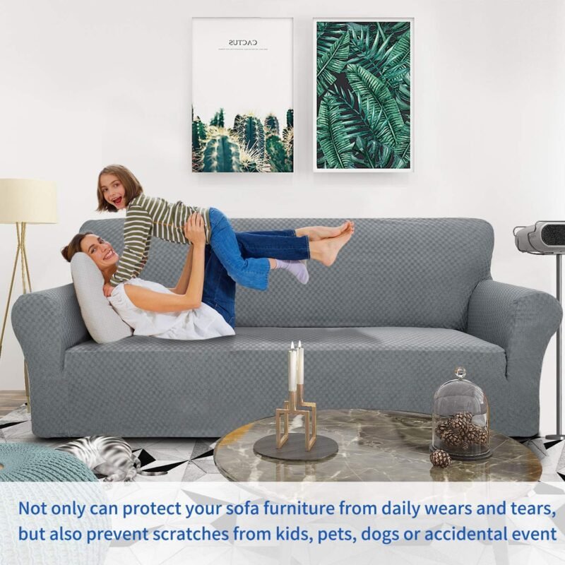 ZNSAYOTX Stretch Jacquard Sofa Slipcover – Light Grey, 71″–90″ (1‑Piece) - Image 4