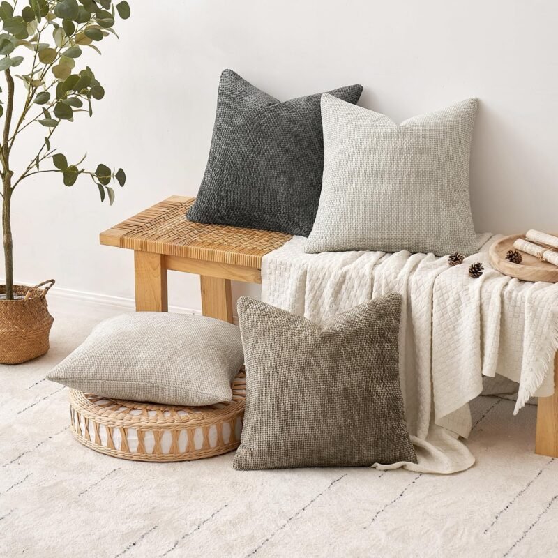 MIULEE 18″×18″ Neutral Chenille Pillow Covers – Pack of 4, Soft Decorative Throw Cushion Covers - Image 3