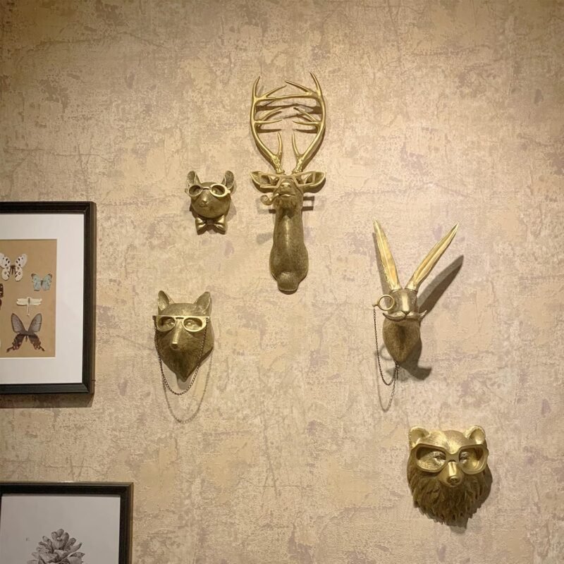 GUASDIE Resin Animal Head Wall Sculptures – Faux Deer, Rabbit, Bear, Fox & Rat, 5‑Piece Set - Image 7