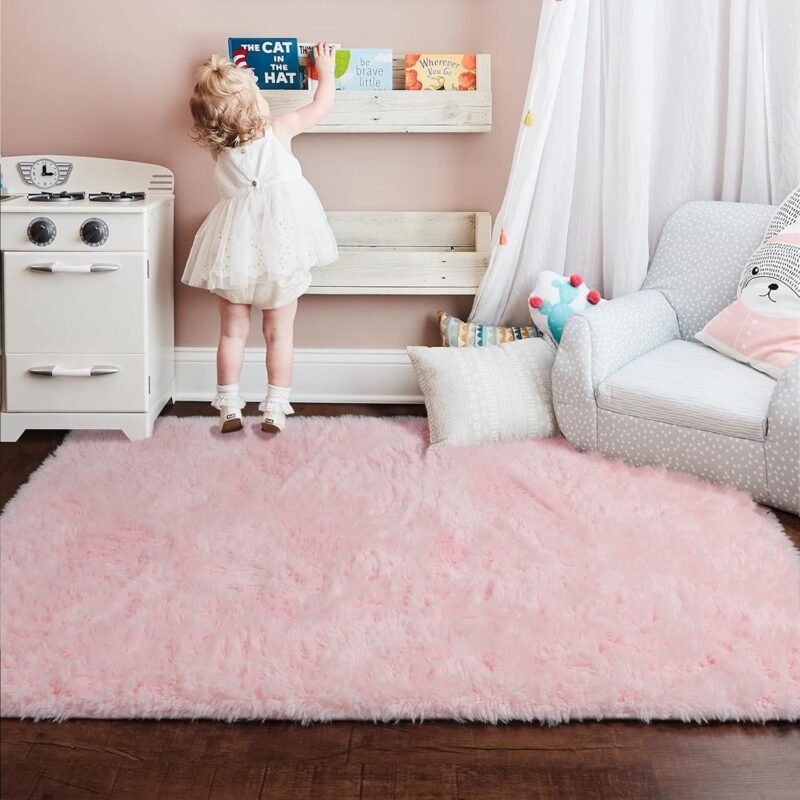 Amdrebio 4′ × 6′ Fluffy Shag Area Rug – Non‑Slip Furry Carpet for Kids’ Room - Image 2