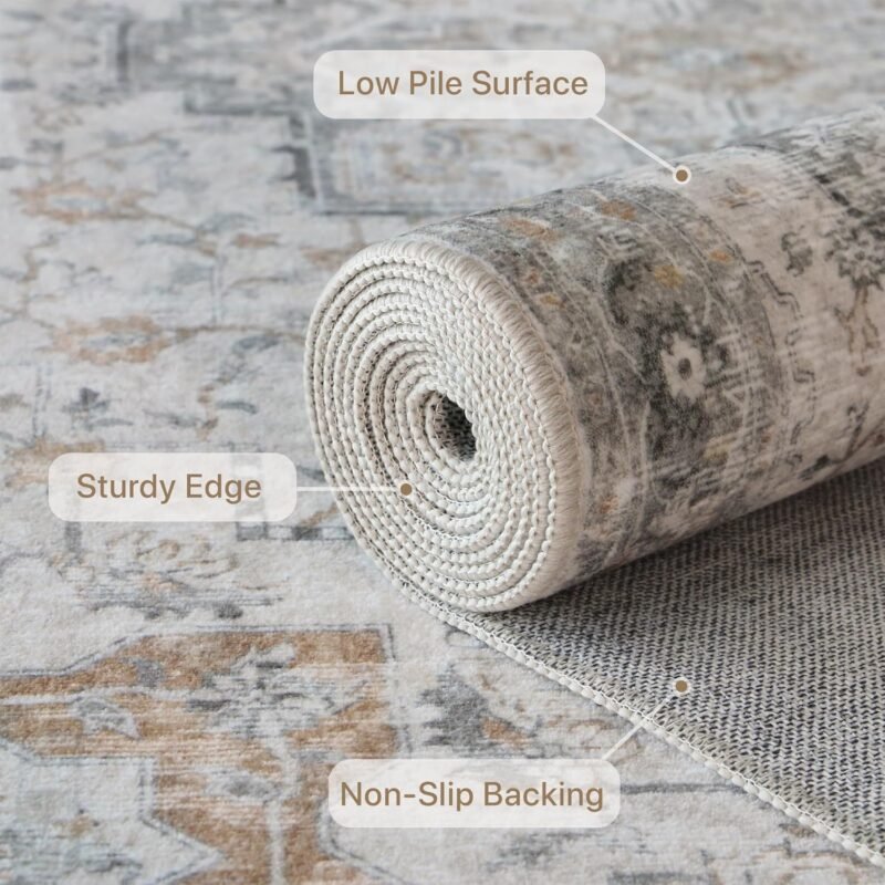GENIMO 8′×10′ Machine-Washable Low-Pile Chenille Area Rug – Light Taupe - Image 5
