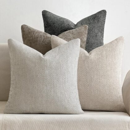 MIULEE 18″×18″ Neutral Chenille Pillow Covers – Pack of 4, Soft Decorative Throw Cushion Covers