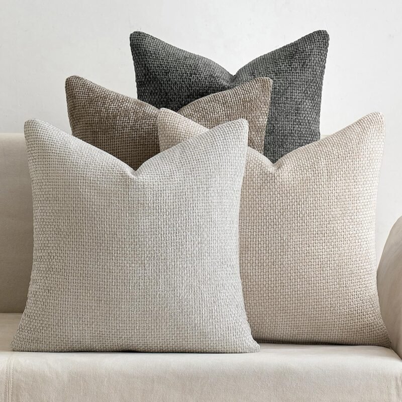 MIULEE 18″×18″ Neutral Chenille Pillow Covers – Pack of 4, Soft Decorative Throw Cushion Covers