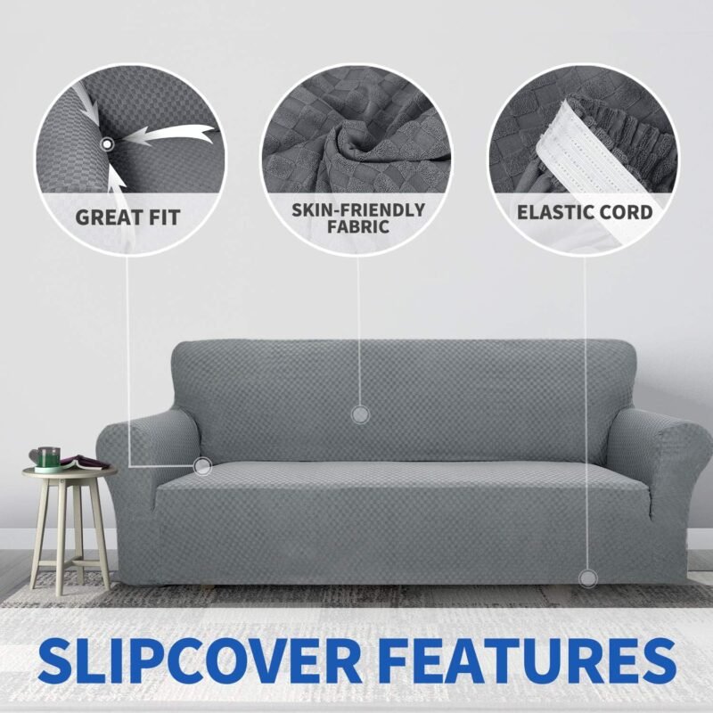 ZNSAYOTX Stretch Jacquard Sofa Slipcover – Light Grey, 71″–90″ (1‑Piece) - Image 3