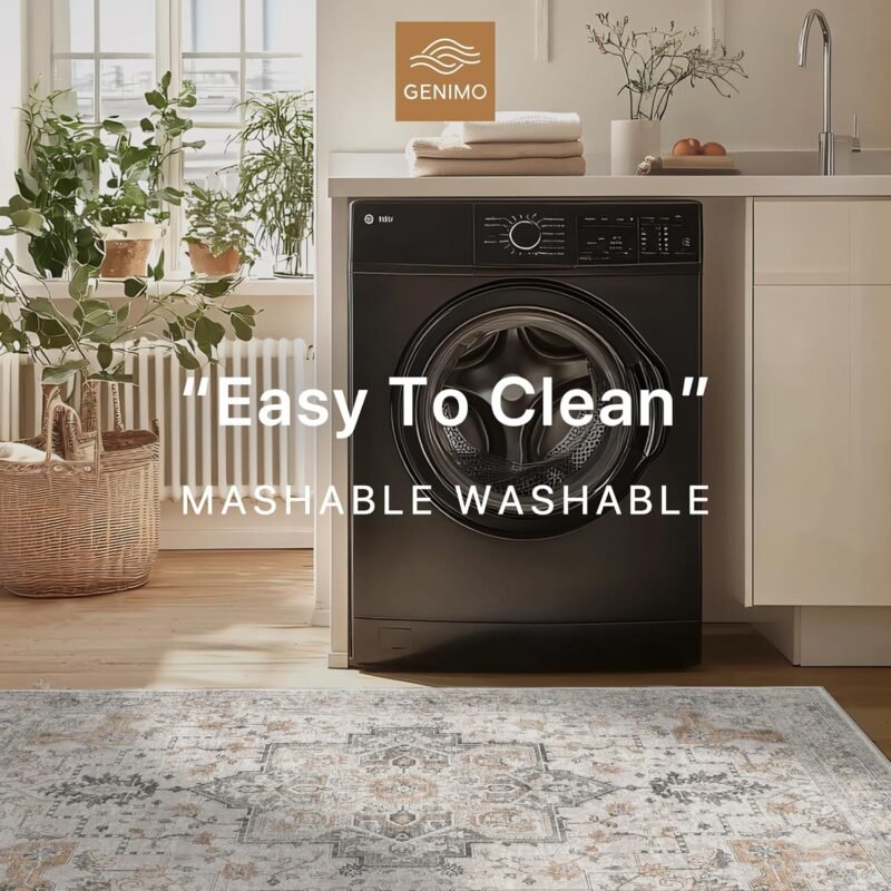 GENIMO 8′×10′ Machine-Washable Low-Pile Chenille Area Rug – Light Taupe - Image 7