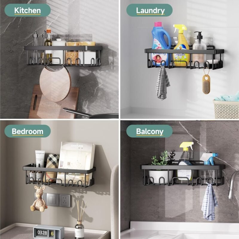 Veken 6‑Pack Stainless Steel Adhesive Shower Caddy Set – Waterproof & Rustproof - Image 8