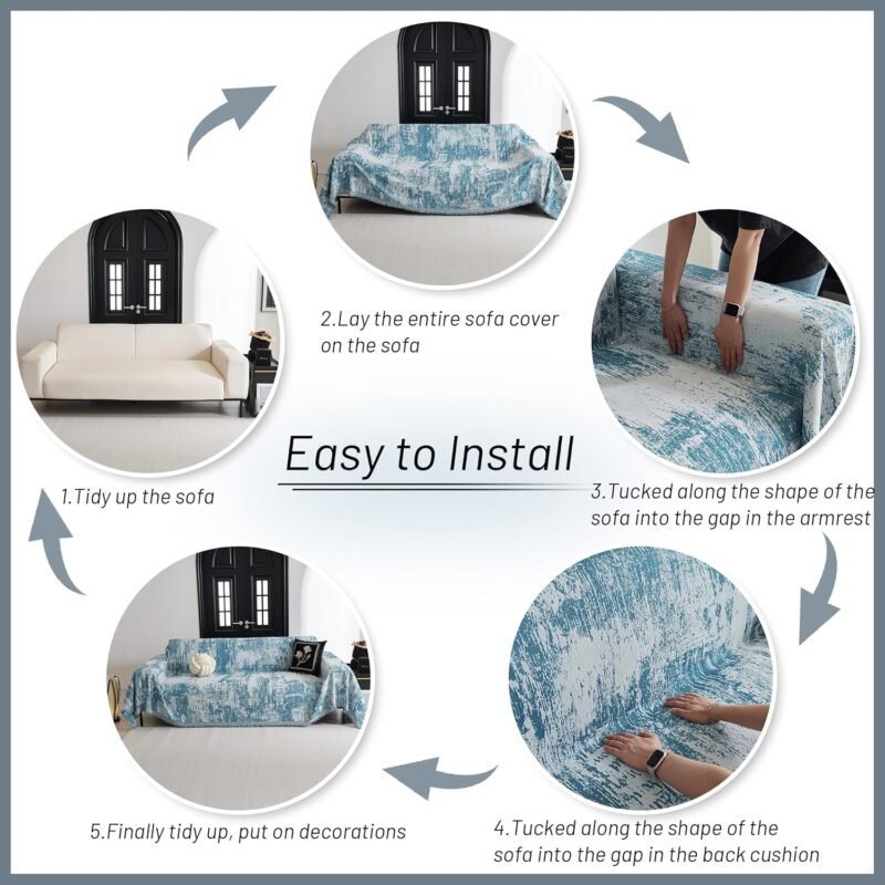 MYSKY HOME Sage Abstract Sectional Slipcover – XL 71″×118″, Tassel‑Edge - Image 5