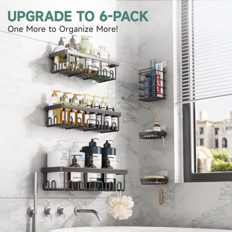 Veken 6‑Pack Stainless Steel Adhesive Shower Caddy Set – Waterproof & Rustproof - Image 6