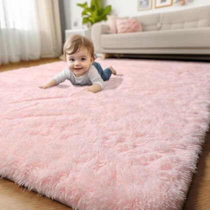 Amdrebio 4′ × 6′ Fluffy Shag Area Rug – Non‑Slip Furry Carpet for Kids’ Room