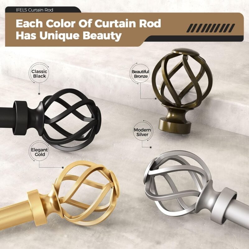 IFELS Heavy‑Duty Black Curtain Rod – Adjustable 66″–120″ (6/8″ Dia) - Image 6